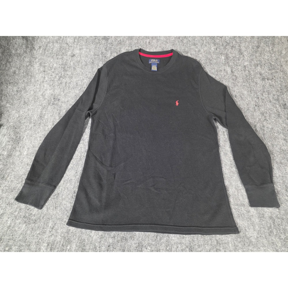 Polo Ralph Lauren Thermal Shirt Mens XL Black Waffle Knit Red Pony Pullover